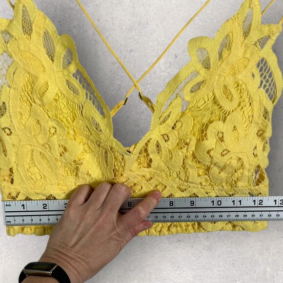 Free People Adella Yellow Bralette Size Medium Lace Bohemian Bra Crochet Y2K Top - Picture 9 of 13